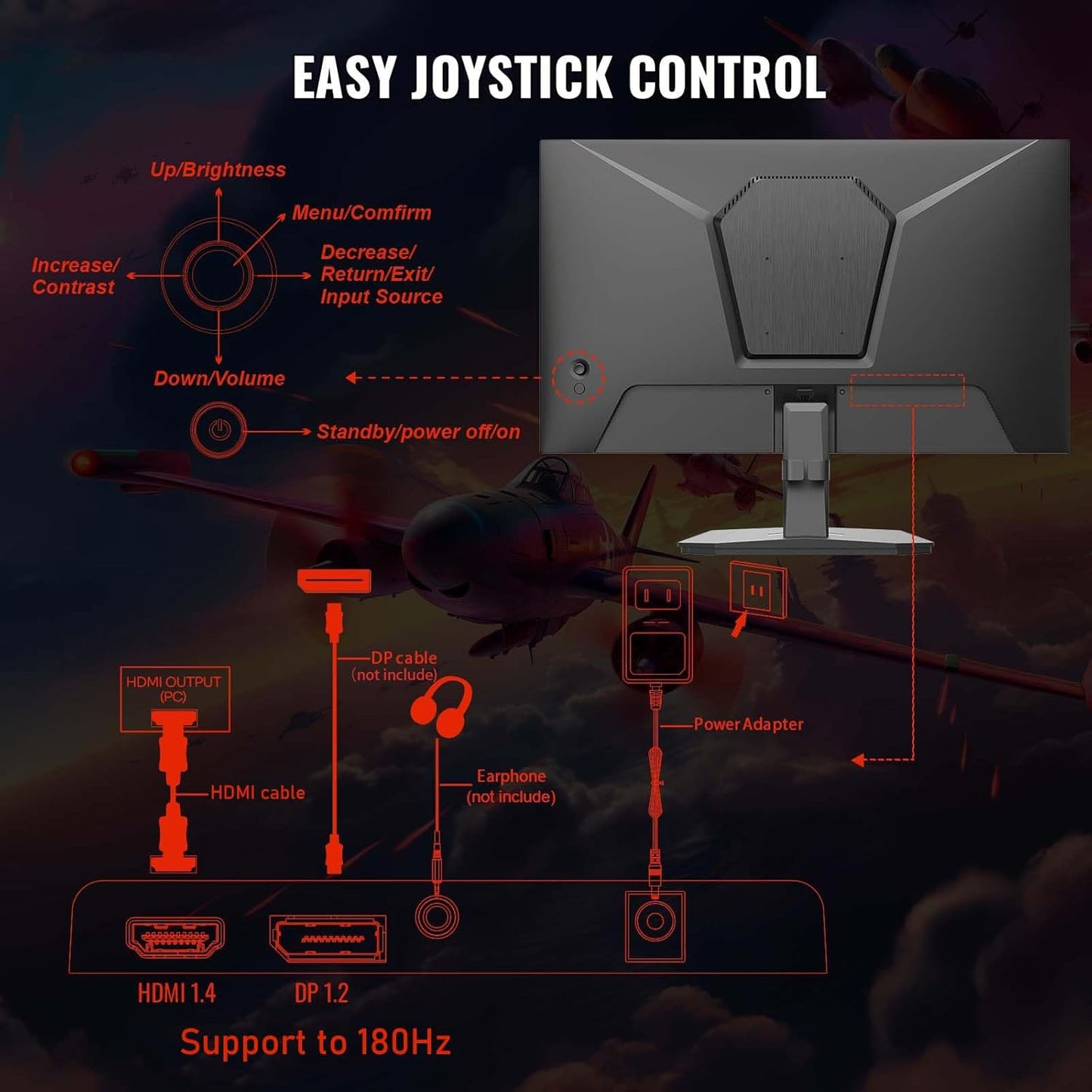 SANSUI 24 Inch Gaming Monitor - 180Hz FreeSync HDR 1080P Display
