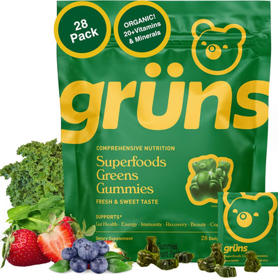 Premium Super Greens Multivitamin Gummy Bears - 28 Count with Spirulina & Chlorella