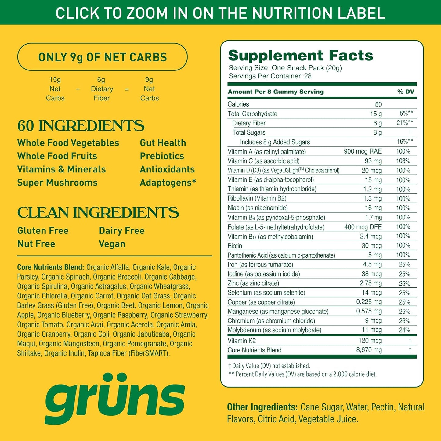 Premium Super Greens Multivitamin Gummy Bears - 28 Count with Spirulina & Chlorella