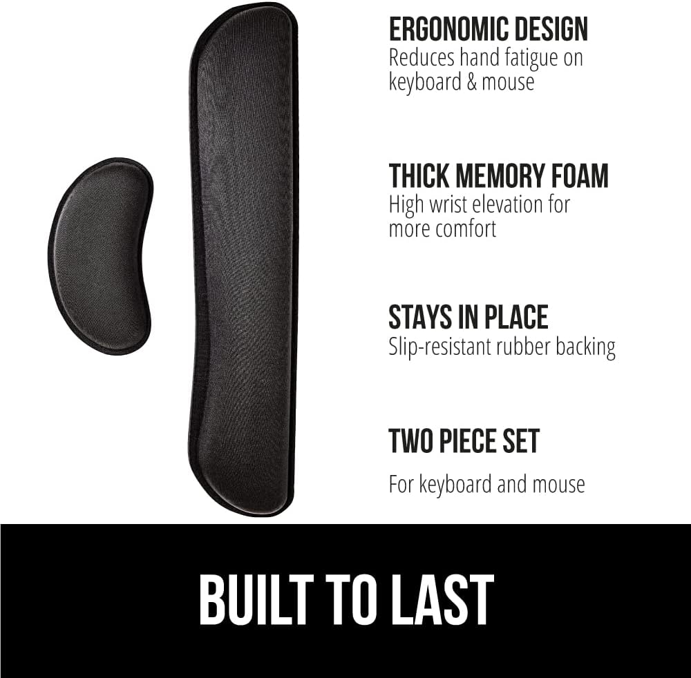 GORILLA GRIP Silky Gel Memory Foam Wrist Rest Set - Ergonomic Keyboard & Mouse Pad for Typing Pain Relief