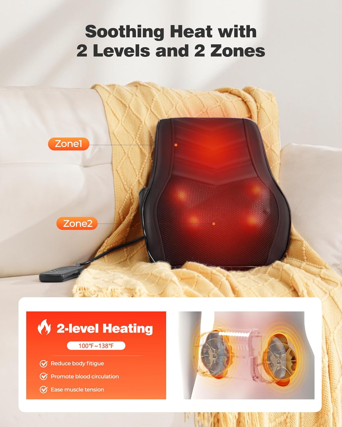 OMASSA Shiatsu Neck Massager with Heat - 3D Kneading Back Massage Pillow for Pain Relief