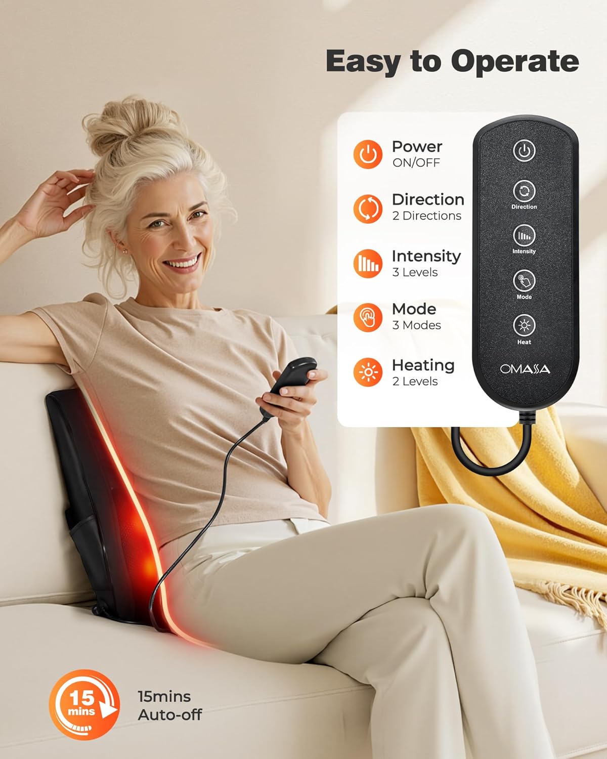 OMASSA Shiatsu Neck Massager with Heat - 3D Kneading Back Massage Pillow for Pain Relief