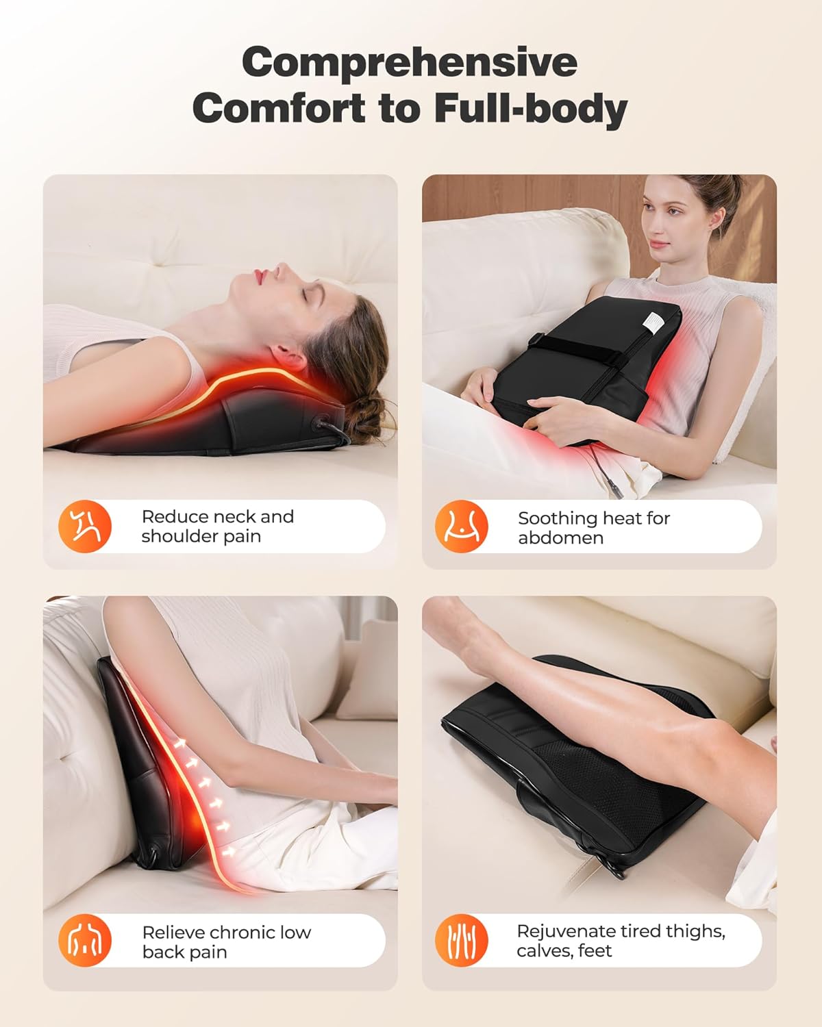 OMASSA Shiatsu Neck Massager with Heat - 3D Kneading Back Massage Pillow for Pain Relief