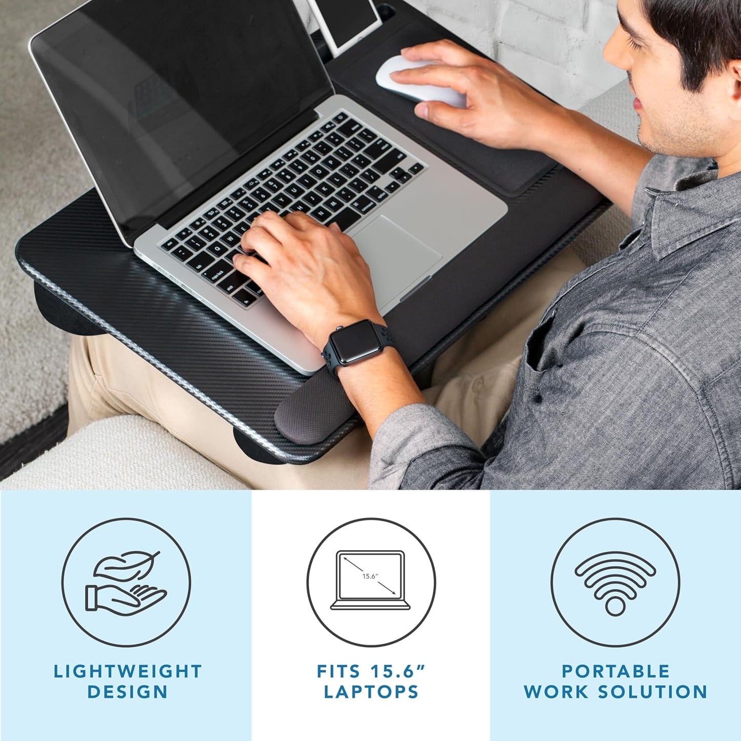 LAPGEAR Home Office Pro Lap Desk - Ergonomic Laptop Desk with Wrist Rest & Device Ledge