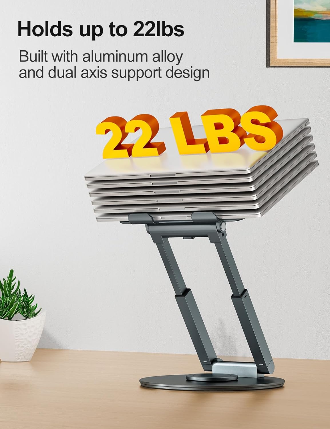 tounee Telescopic Laptop Stand - 360° Swivel Adjustable Height Desk Riser for MacBook Pro & All Laptops 10-17"