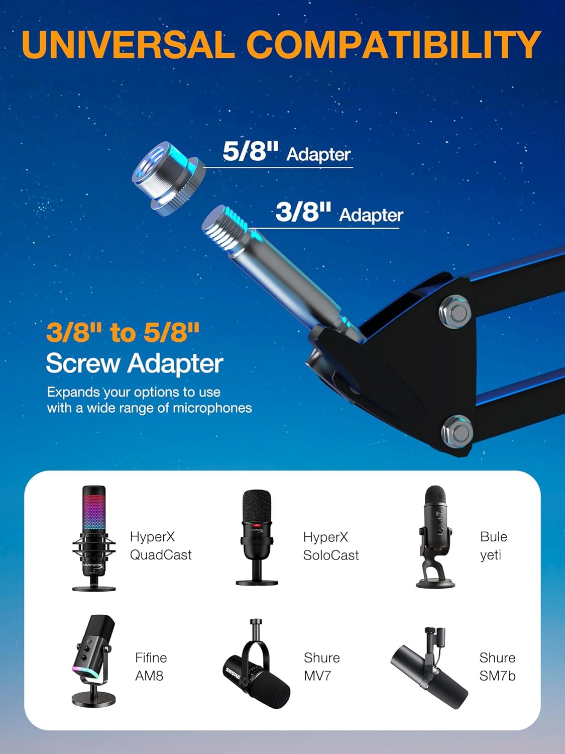 Professional Microphone Boom Arm Stand - Blue Yeti & HyperX Compatible