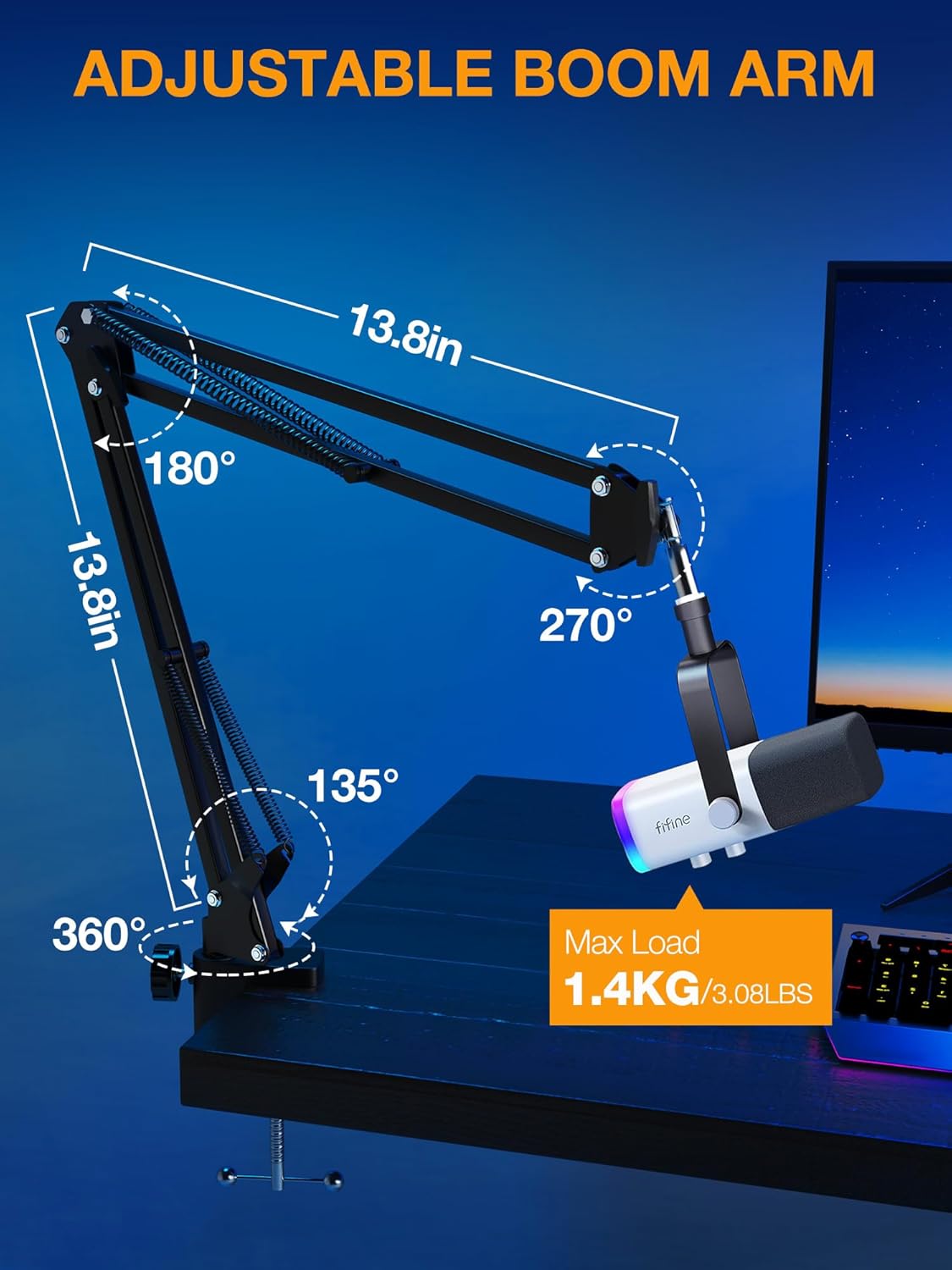Professional Microphone Boom Arm Stand - Blue Yeti & HyperX Compatible