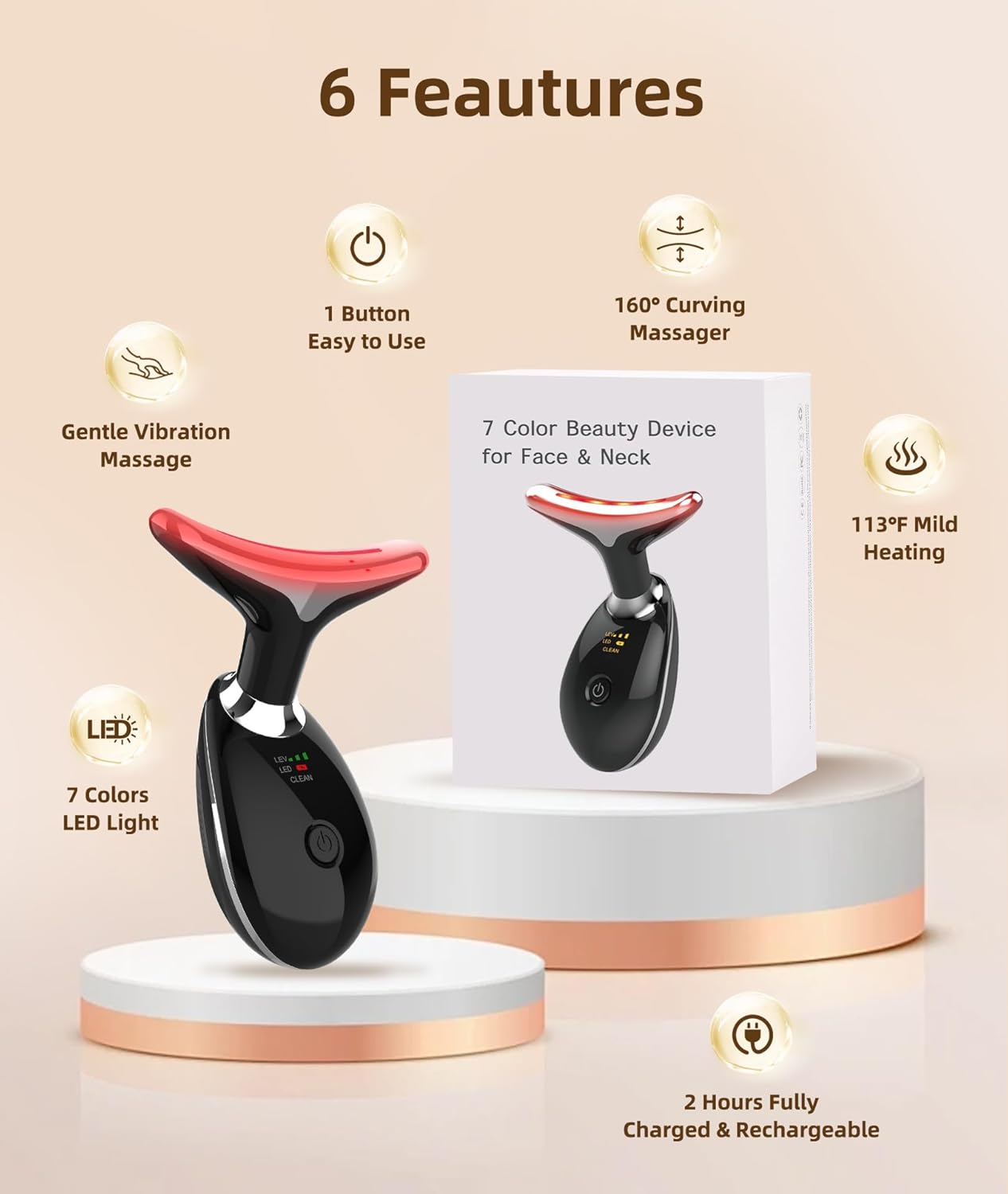 ELISHINE 7-Color LED Light Therapy Facial Massager - Portable Anti-Aging Skin Care Device