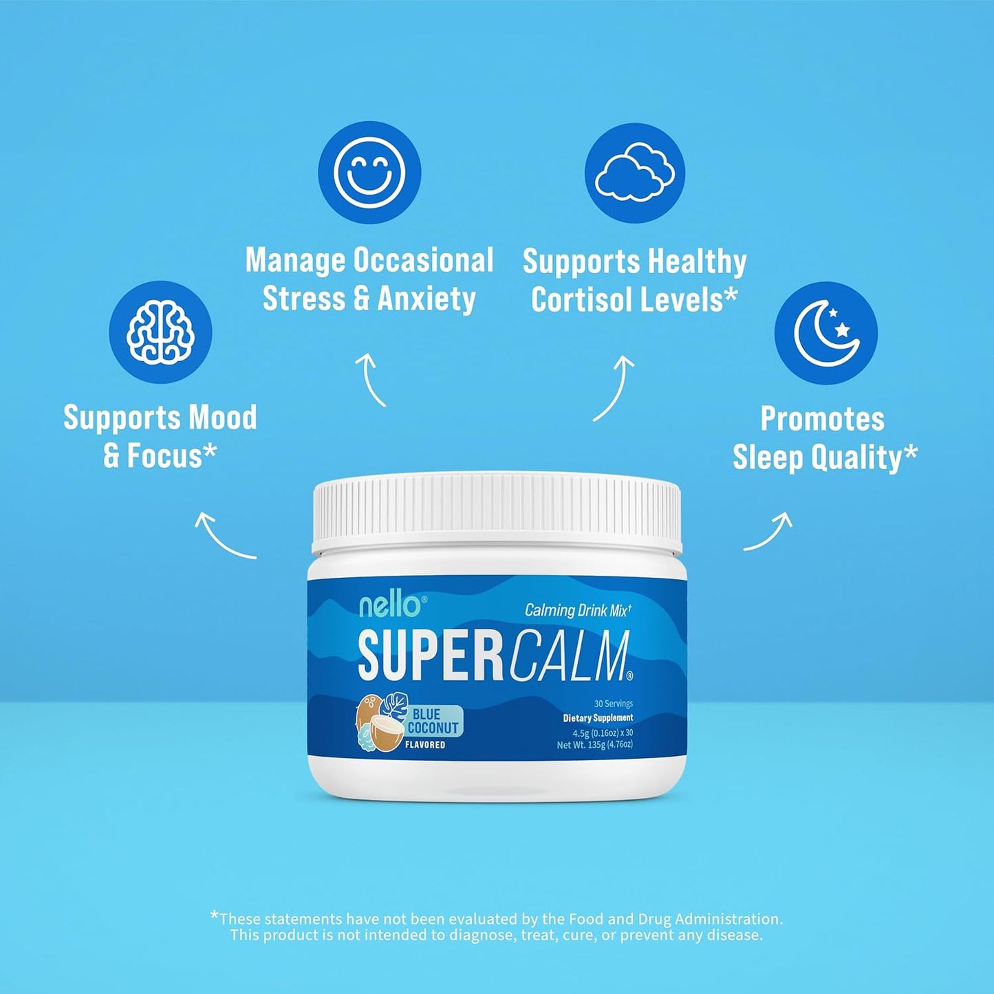 Nello Supercalm Powdered Drink Mix - Cortisol Reducer & Sleep Aid Supplement