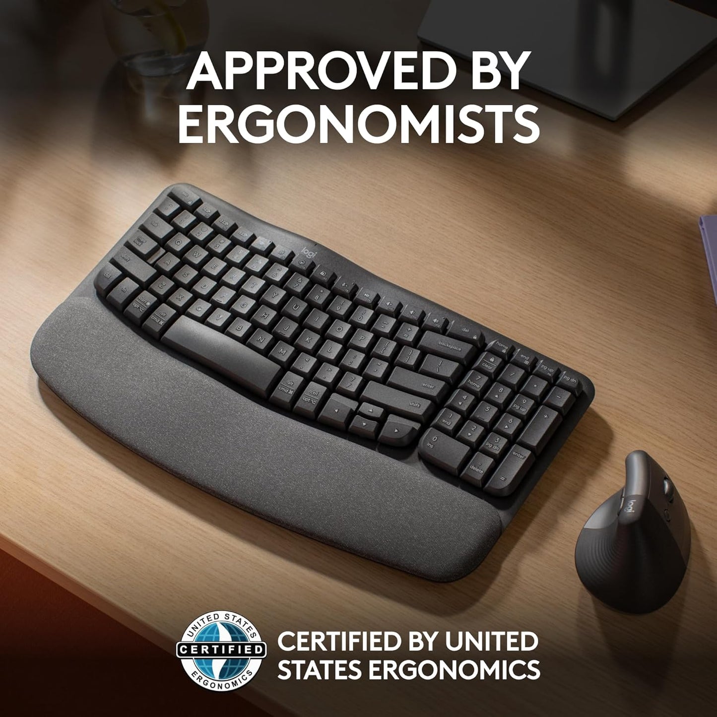 Premium Wireless Ergonomic Keyboard with Cushioned Palm Rest - Multi-Device Connectivity