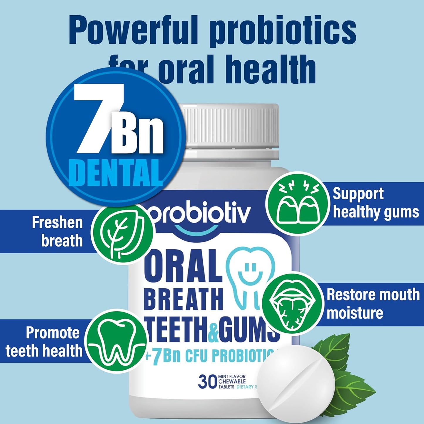 Oral Probiotics - Chewable Dental Probiotics for Teeth & Gums (7 Billion CFU)