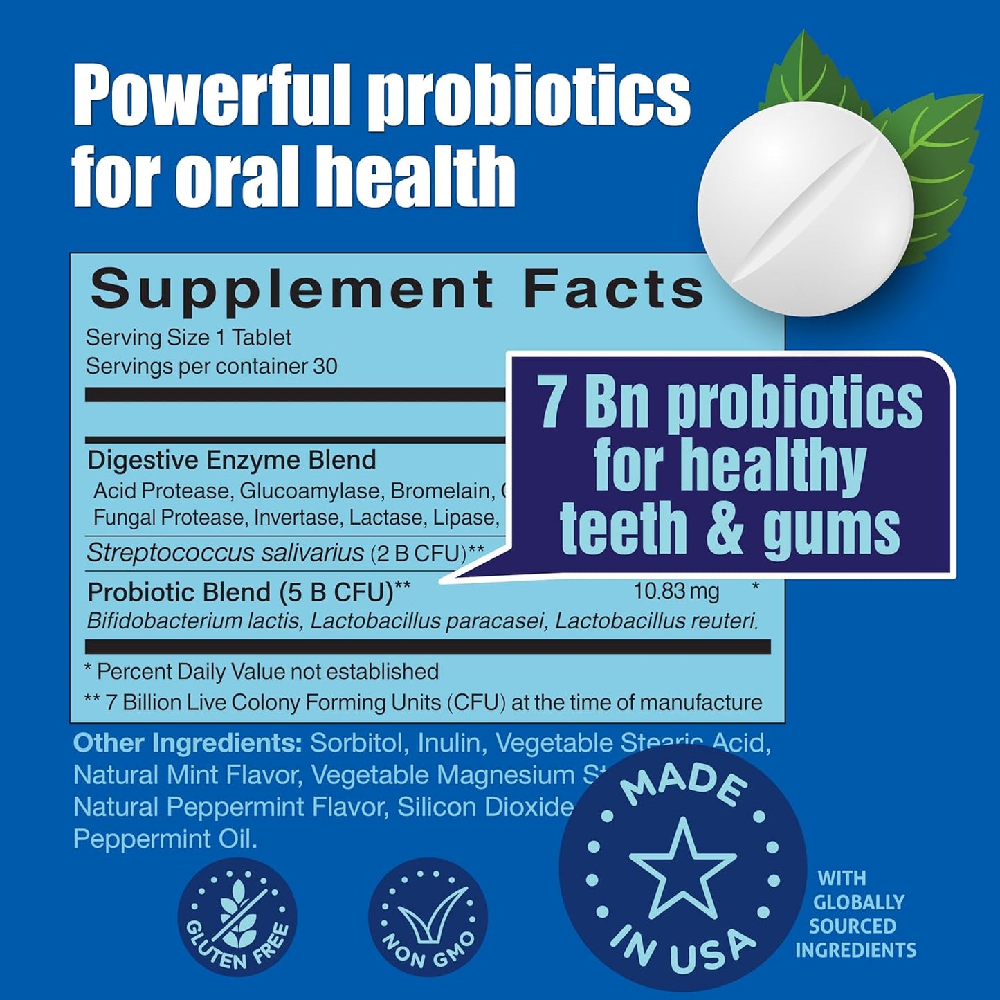 Oral Probiotics - Chewable Dental Probiotics for Teeth & Gums (7 Billion CFU)
