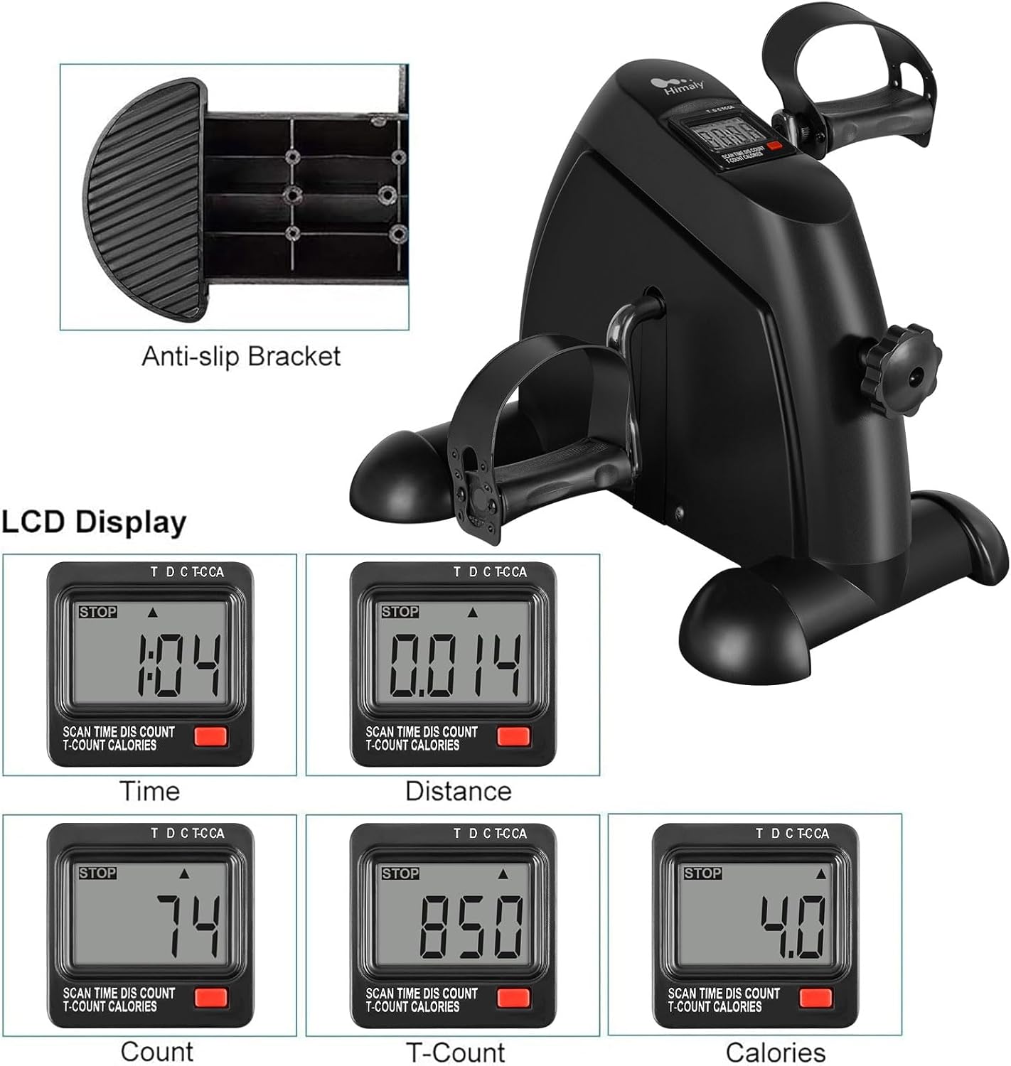 himaly Under Desk Bike Pedal Exerciser - Portable Foot Cycle Arm & Leg Machine with LCD Display