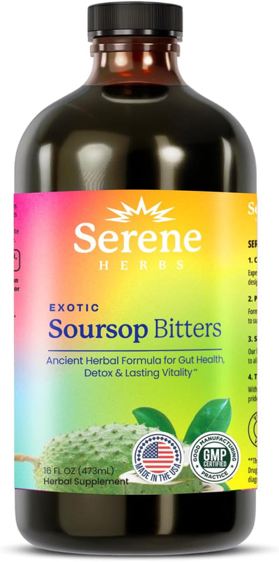 Serene Herbs Soursop Bitters Liquid - Organic Herbal Guanabana Detox with Black Seed, Moringa & Ginger