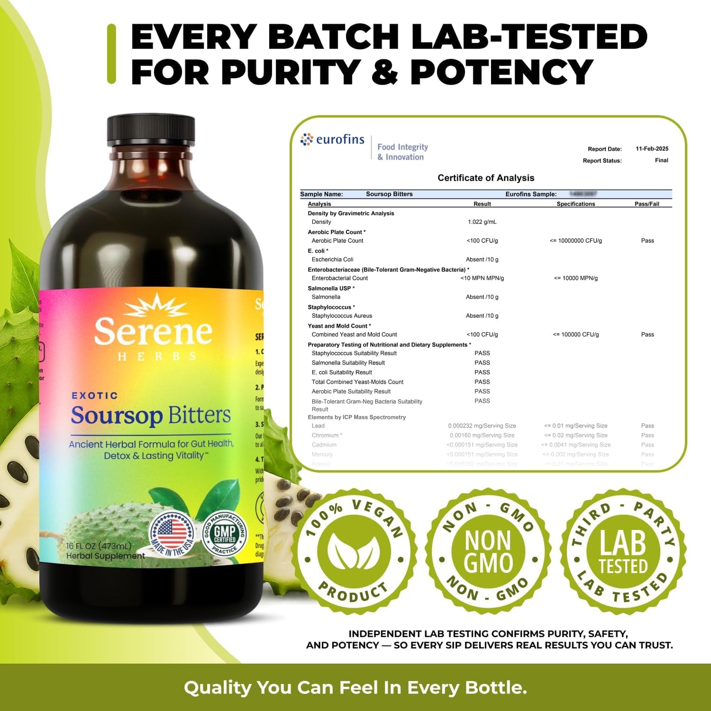 Serene Herbs Soursop Bitters Liquid - Organic Herbal Guanabana Detox with Black Seed, Moringa & Ginger