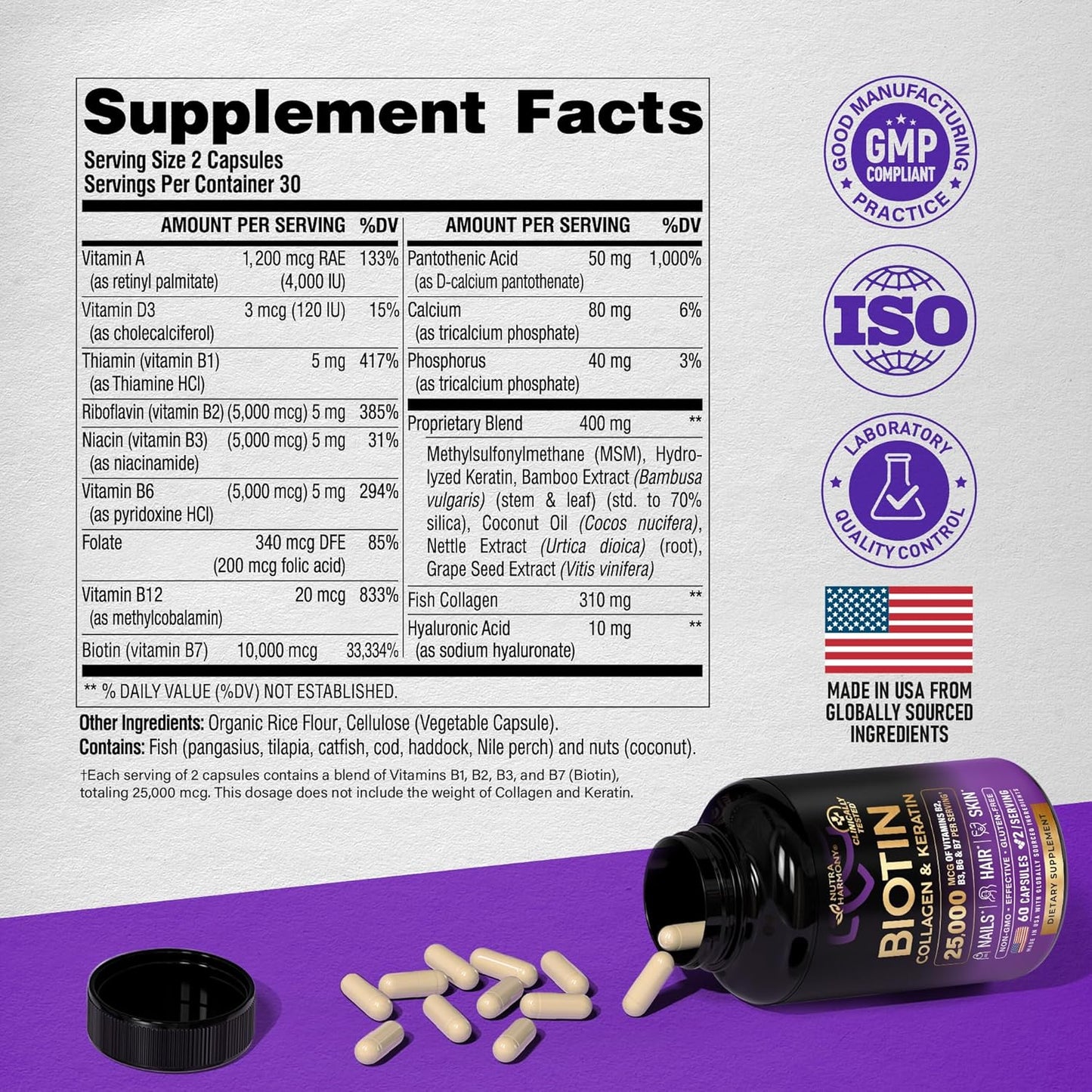 Nutraharmony Biotin, Collagen & Keratin supplement for Hair, Skin & Nails