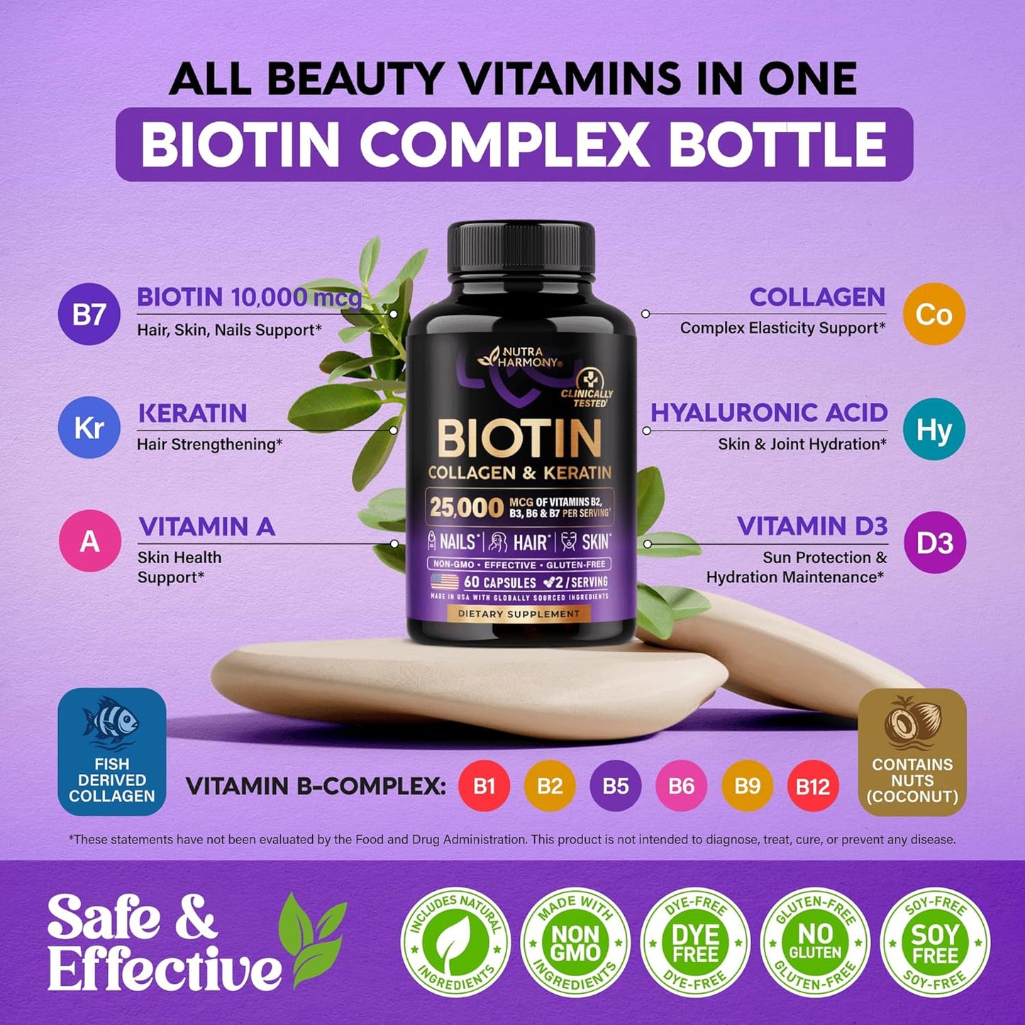 Nutraharmony Biotin, Collagen & Keratin supplement for Hair, Skin & Nails
