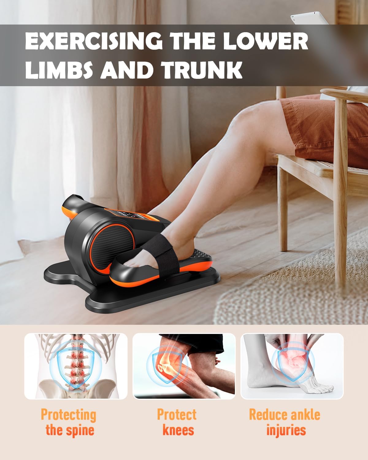 Yagud Under Desk Elliptical Machine - 12 Speed Quiet Portable Electric Pedal Exerciser with Remote