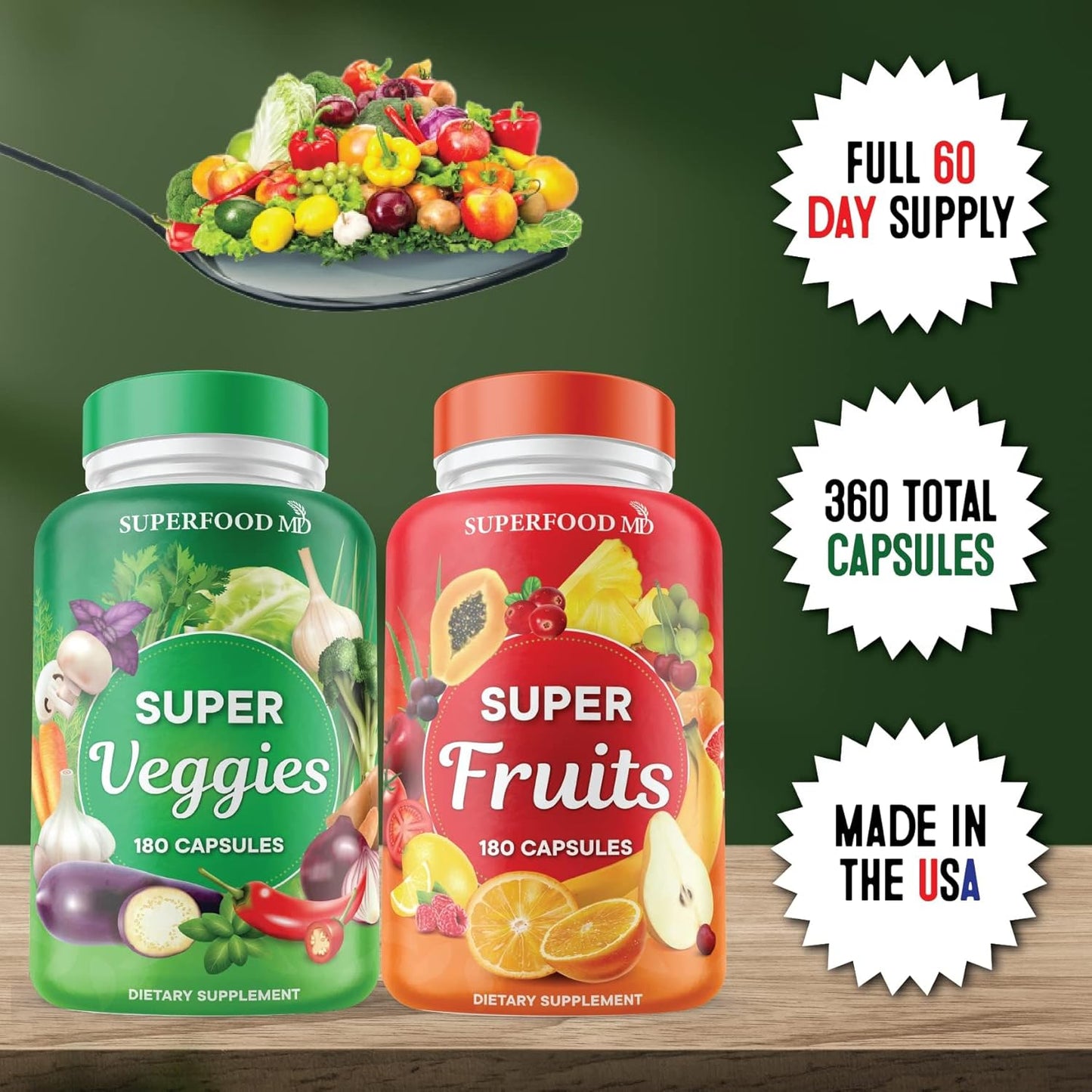 Superfood Fruit and Veggie Supplement - Complete Daily Greens & Antioxidants