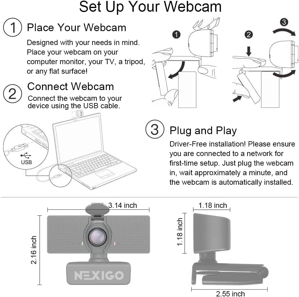Professional 1080P HD Webcam with Microphone - Adjustable FOV & Privacy Cover